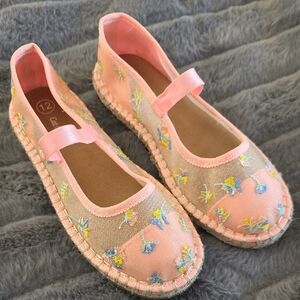 Pink Floral Embroidered Mary Jane Espadrilles